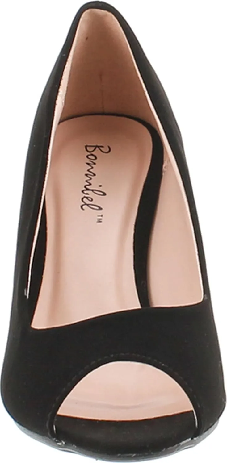 Wonda-2 Womens Peep Toe Low Heel Glitter Slip On Dress Pumps