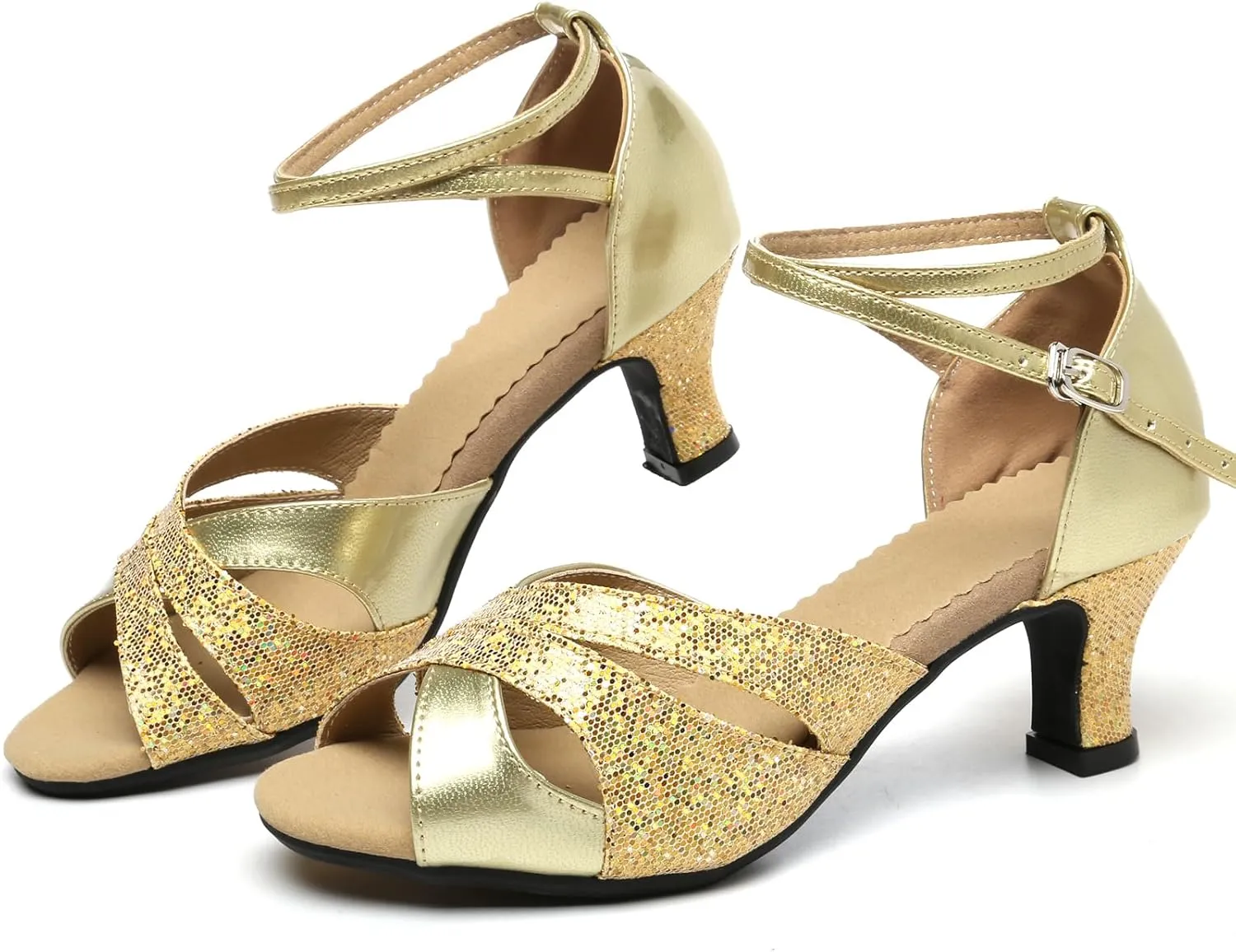 WUIWUIYU Women Dance Shoes 2.2" Ankle Strap Dancing Heels for Ballroom Salsa Tango Flamenco Latin Paso Doble Footwears