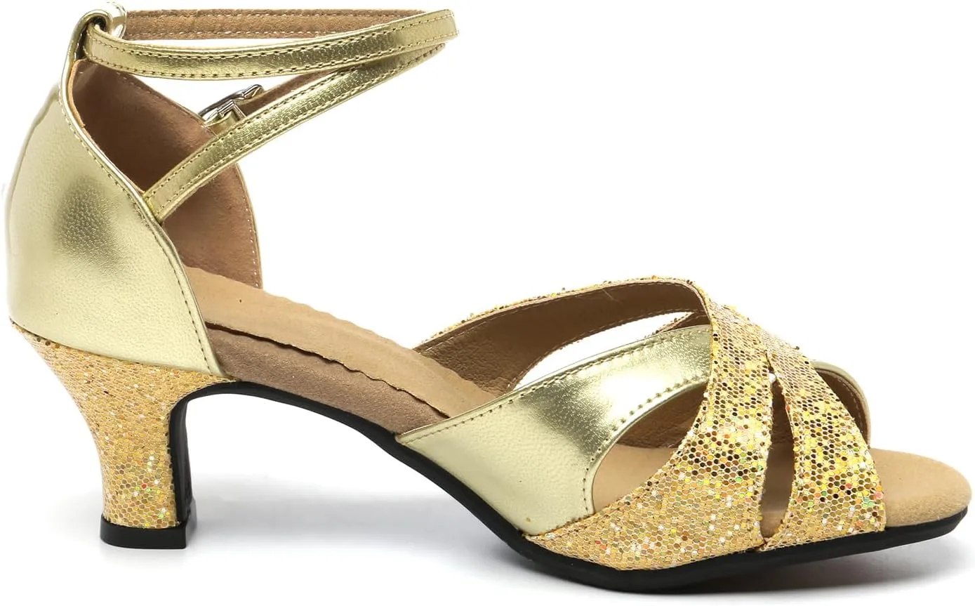 WUIWUIYU Women Dance Shoes 2.2" Ankle Strap Dancing Heels for Ballroom Salsa Tango Flamenco Latin Paso Doble Footwears