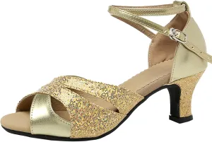 WUIWUIYU Women Dance Shoes 2.2" Ankle Strap Dancing Heels for Ballroom Salsa Tango Flamenco Latin Paso Doble Footwears