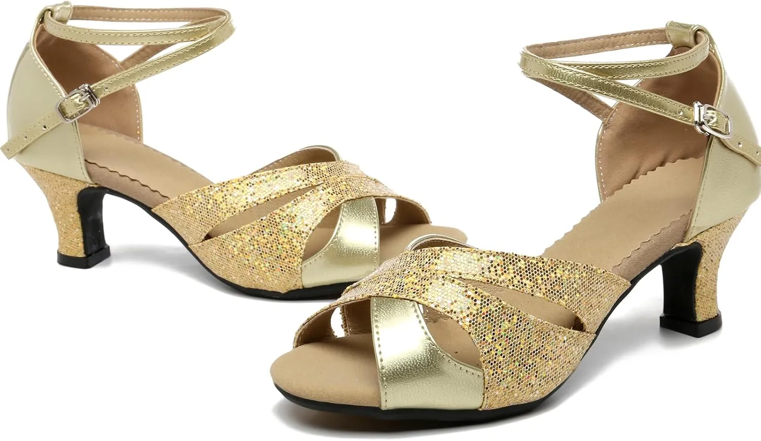 WUIWUIYU Women Dance Shoes 2.2" Ankle Strap Dancing Heels for Ballroom Salsa Tango Flamenco Latin Paso Doble Footwears