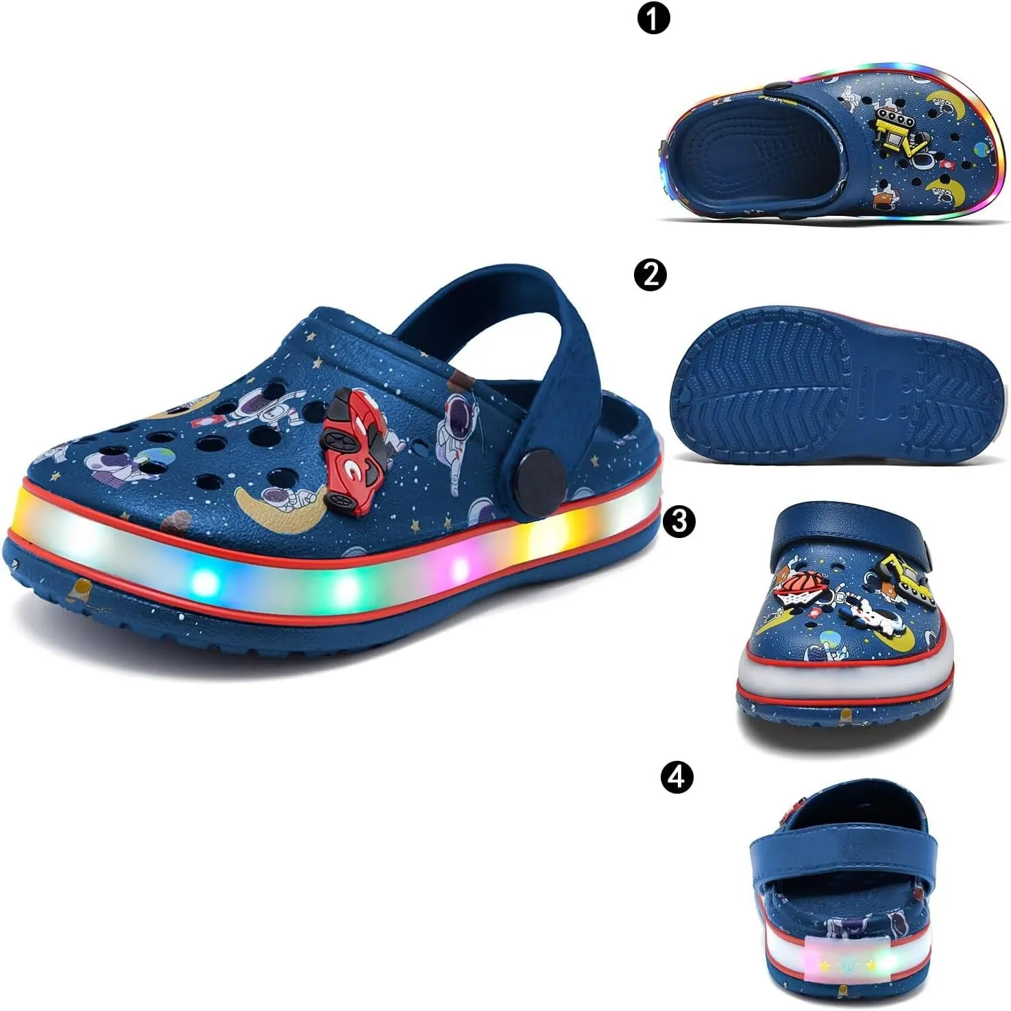 XPKWS Toddler Kids Clogs Boys Girls LED Garden Shoes Light up Sandals Slip on Quick Dry Beach Slippers