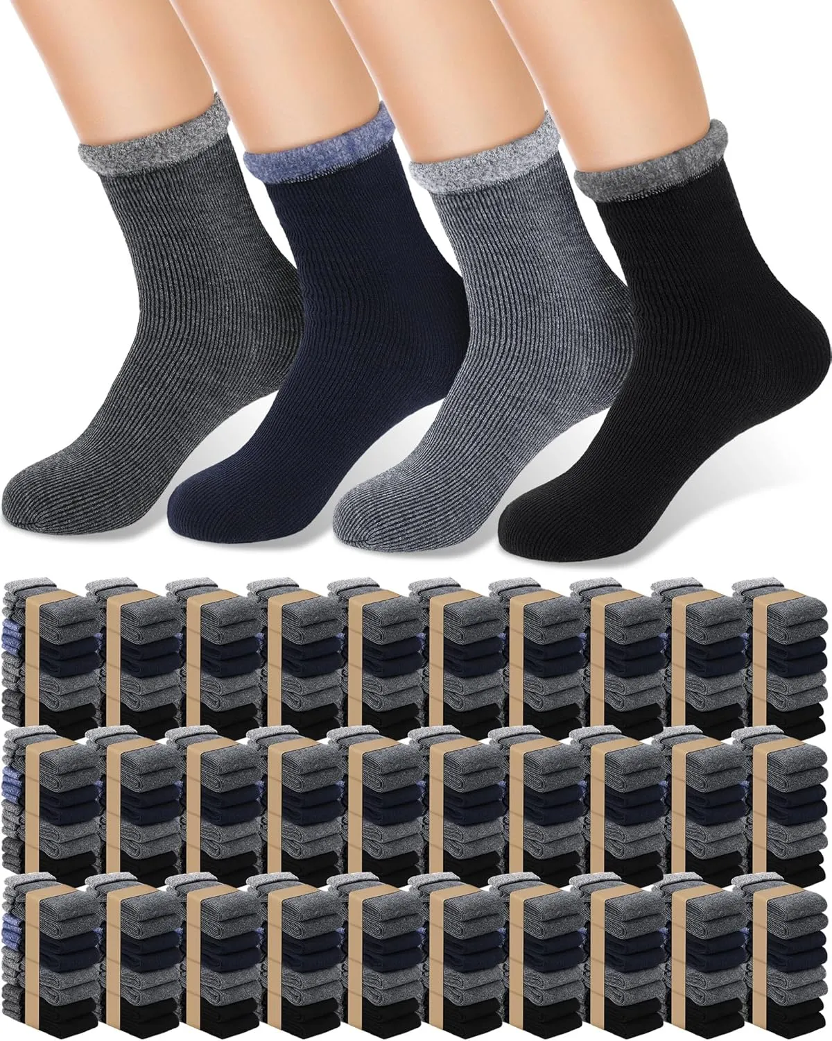 Xuhal 150 Pairs Winter Warm Thermal Socks Bulk Crew Boot Thick Heated for Women Men Cold Weather Hiking