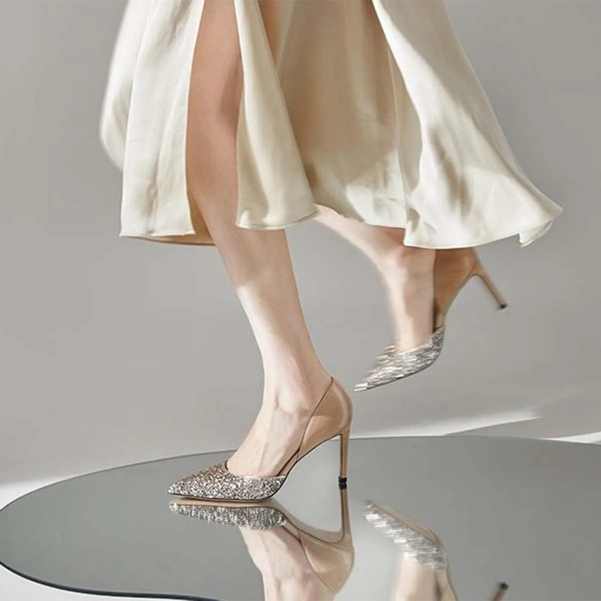 XYD Women Bridal Thin High Heel D' Orsay Pumps Pointed Closed Toe Slip on Stilettos Suede Glitter Shoes