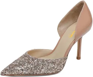 XYD Women Bridal Thin High Heel D' Orsay Pumps Pointed Closed Toe Slip on Stilettos Suede Glitter Shoes