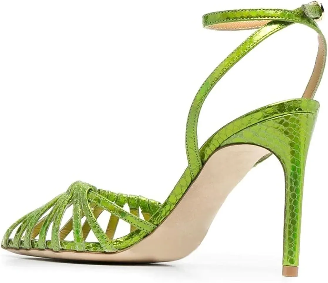 XYD Women Gorgeous Ankle Strap Caged Sandals High Heels Cutout Pointed Toe Slingback Stilettos Cocktail Prom Shoes