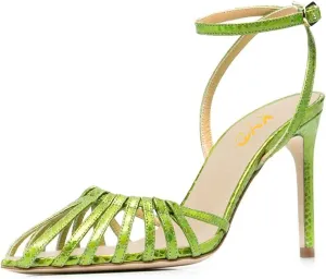 XYD Women Gorgeous Ankle Strap Caged Sandals High Heels Cutout Pointed Toe Slingback Stilettos Cocktail Prom Shoes