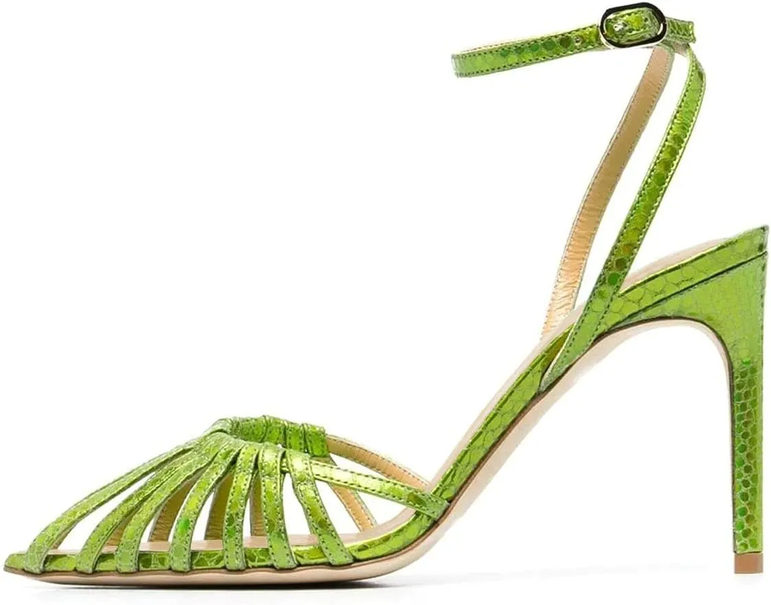 XYD Women Gorgeous Ankle Strap Caged Sandals High Heels Cutout Pointed Toe Slingback Stilettos Cocktail Prom Shoes