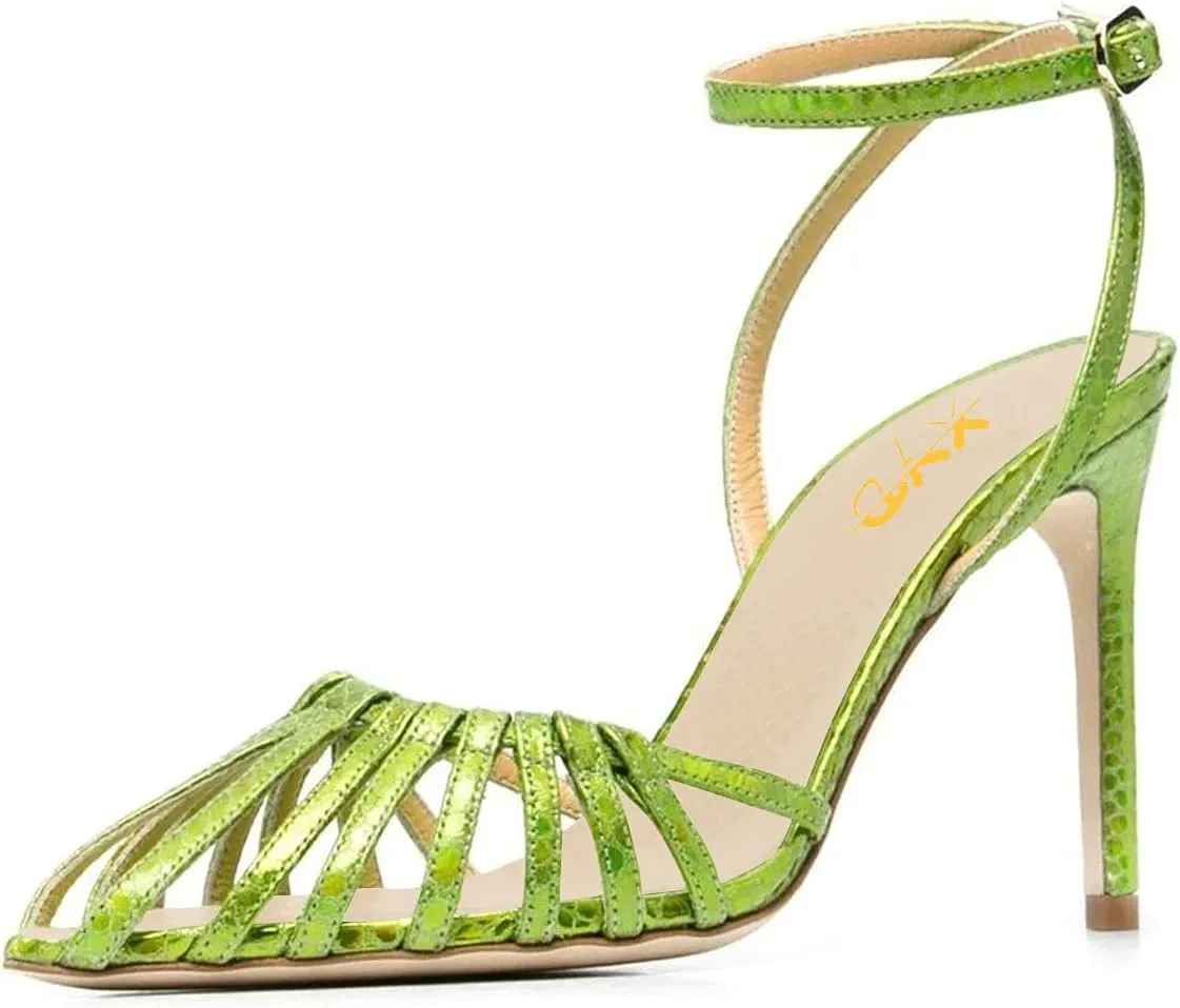 XYD Women Gorgeous Ankle Strap Caged Sandals High Heels Cutout Pointed Toe Slingback Stilettos Cocktail Prom Shoes