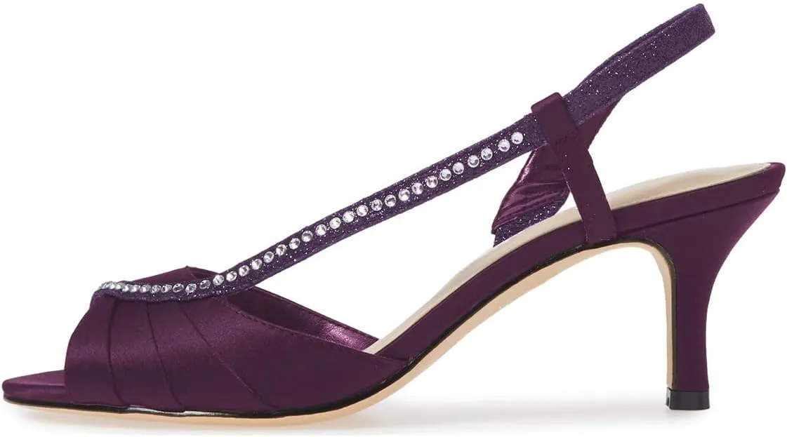 XYD Women Peep Toe Low Heel Sandals Glitter Studded Strap Pleats Slingbacks Wedding Dressy Shoes