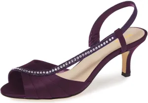 XYD Women Peep Toe Low Heel Sandals Glitter Studded Strap Pleats Slingbacks Wedding Dressy Shoes
