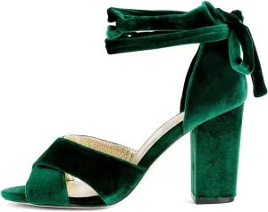 XYD Women Velvet Block Sandals Open Toe Ankle Strap Tie-up High Heel Pumps Elegant Wedding Summer Shoes