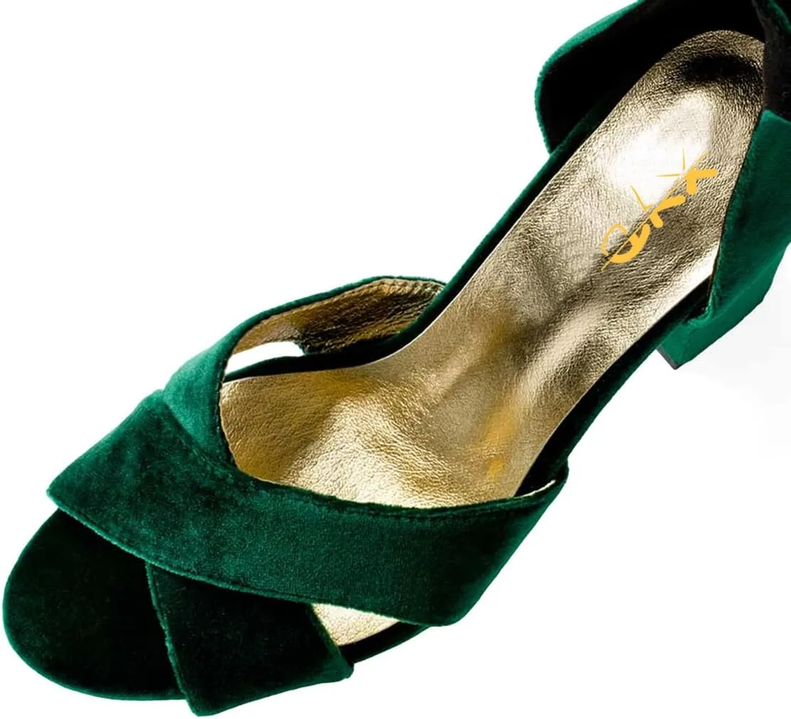 XYD Women Velvet Block Sandals Open Toe Ankle Strap Tie-up High Heel Pumps Elegant Wedding Summer Shoes