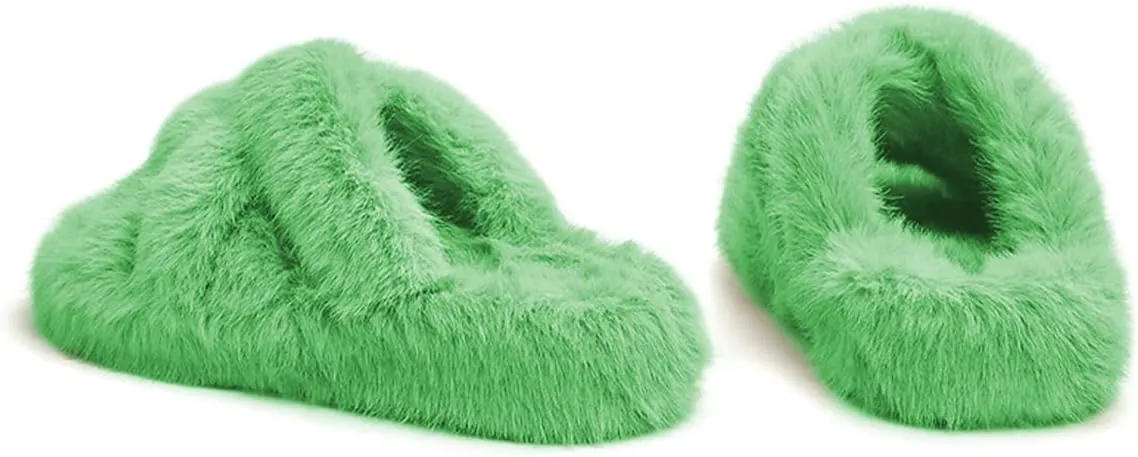YDN Women Fuzzy Memory Foam Slippers Furry Heeled Slides Open Toe Indoor Outdoor Sandals Cross Band Slip On House Shoes Size 4-15 US