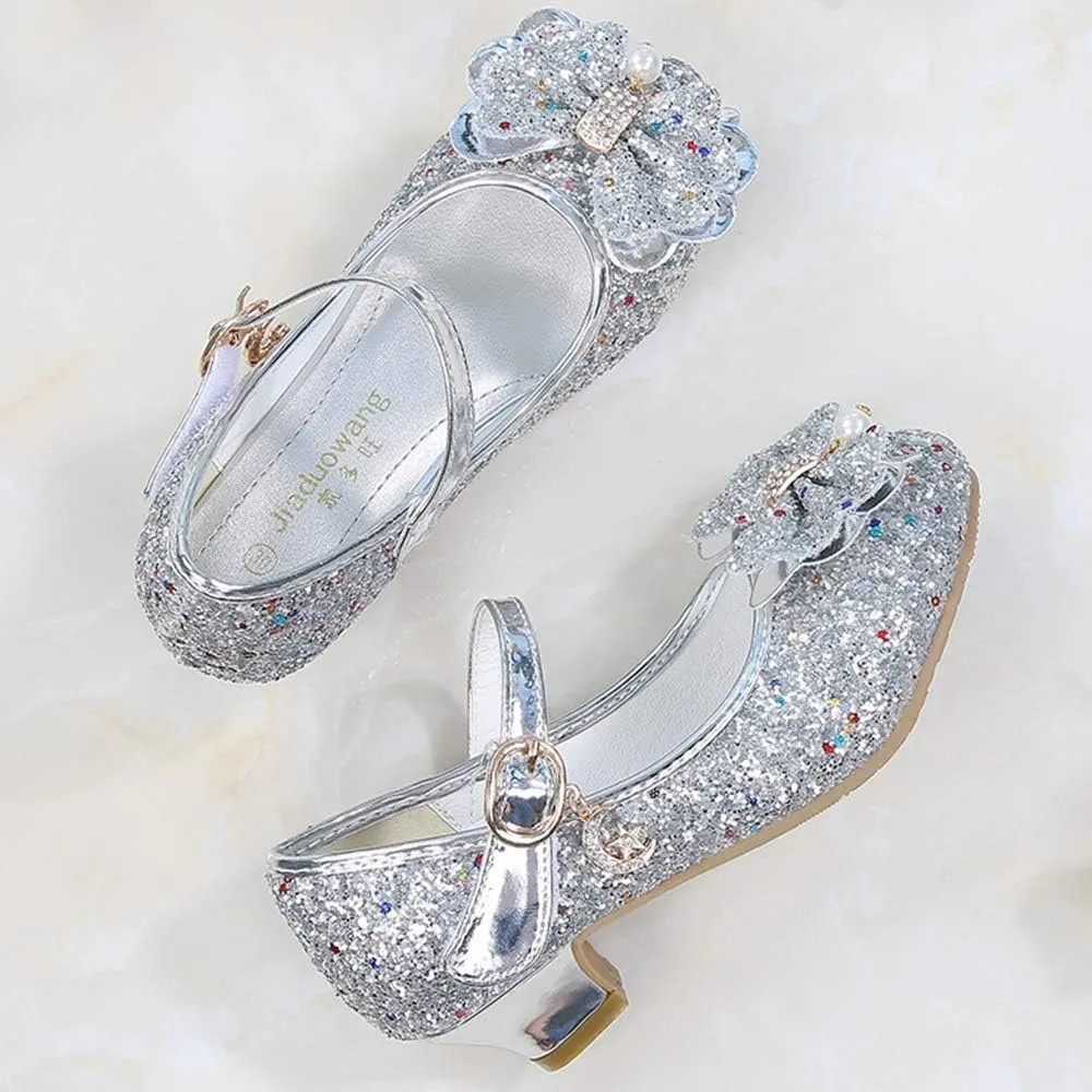 YING LAN Girls Cosplay Dress Wedding Party Shoes Glitter Sequins Low Heel Mary Jane Princess Shoes