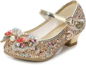 YING LAN Girls Cosplay Dress Wedding Party Shoes Glitter Sequins Low Heel Mary Jane Princess Shoes