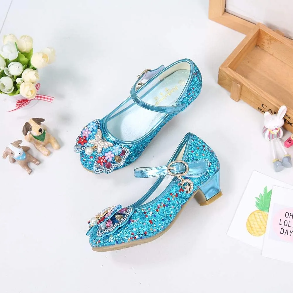 YING LAN Girls Cosplay Dress Wedding Party Shoes Glitter Sequins Low Heel Mary Jane Princess Shoes
