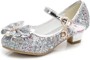 YING LAN Girls Cosplay Dress Wedding Party Shoes Glitter Sequins Low Heel Mary Jane Princess Shoes