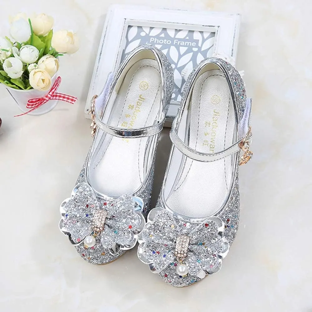 YING LAN Girls Cosplay Dress Wedding Party Shoes Glitter Sequins Low Heel Mary Jane Princess Shoes