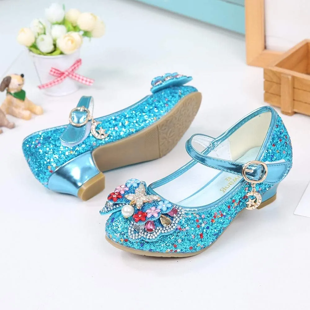 YING LAN Girls Cosplay Dress Wedding Party Shoes Glitter Sequins Low Heel Mary Jane Princess Shoes