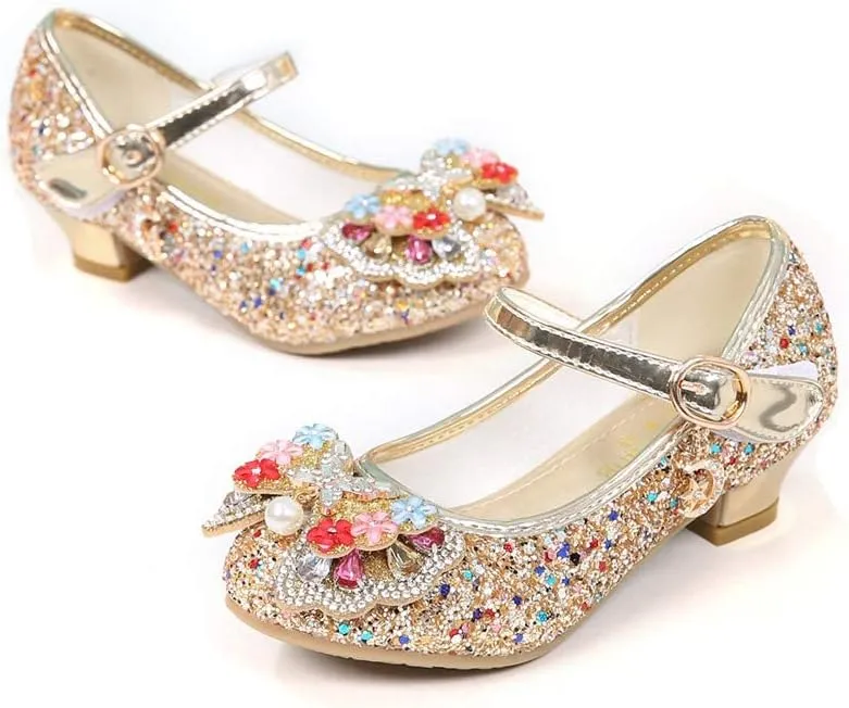 YING LAN Girls Cosplay Dress Wedding Party Shoes Glitter Sequins Low Heel Mary Jane Princess Shoes