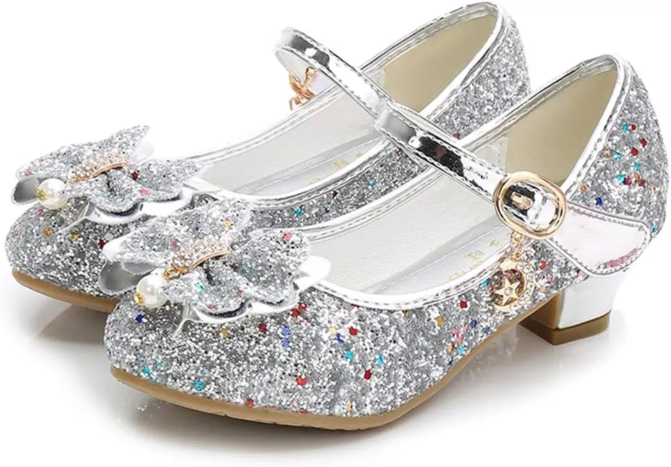 YING LAN Girls Cosplay Dress Wedding Party Shoes Glitter Sequins Low Heel Mary Jane Princess Shoes
