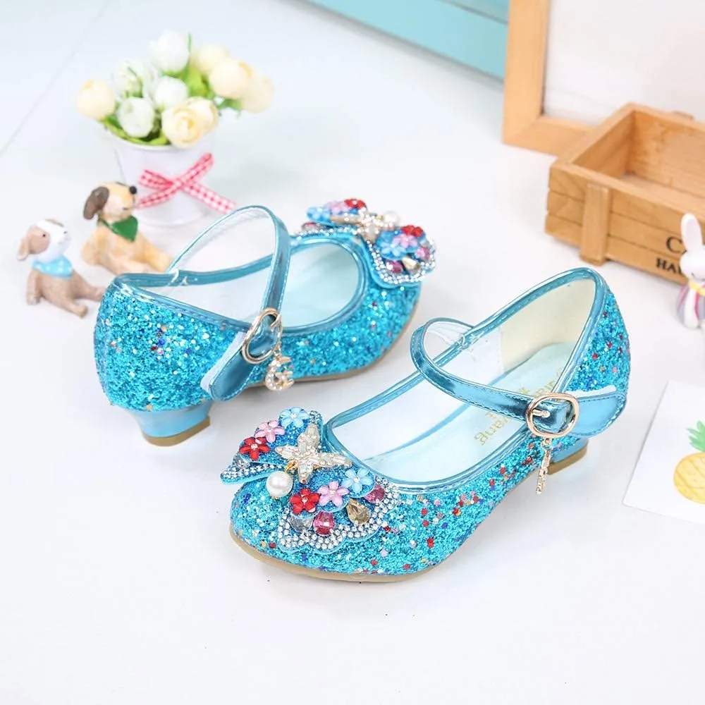 YING LAN Girls Cosplay Dress Wedding Party Shoes Glitter Sequins Low Heel Mary Jane Princess Shoes