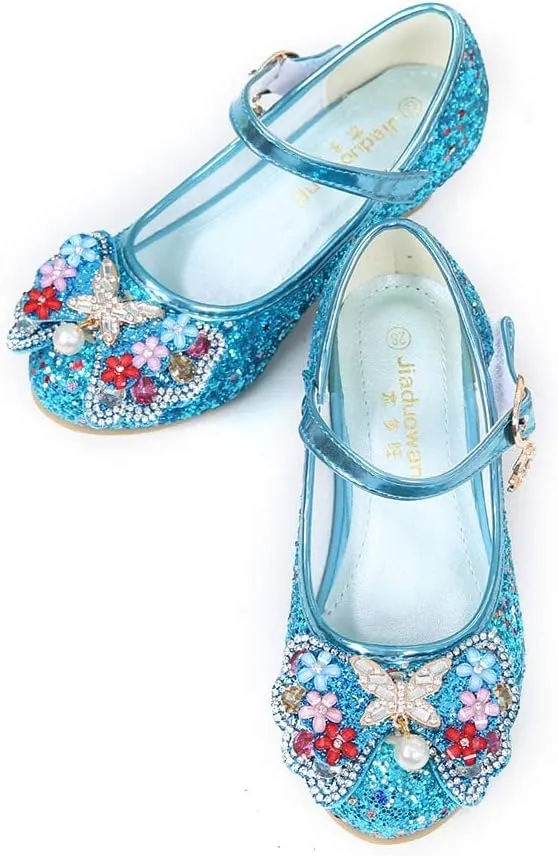 YING LAN Girls Cosplay Dress Wedding Party Shoes Glitter Sequins Low Heel Mary Jane Princess Shoes