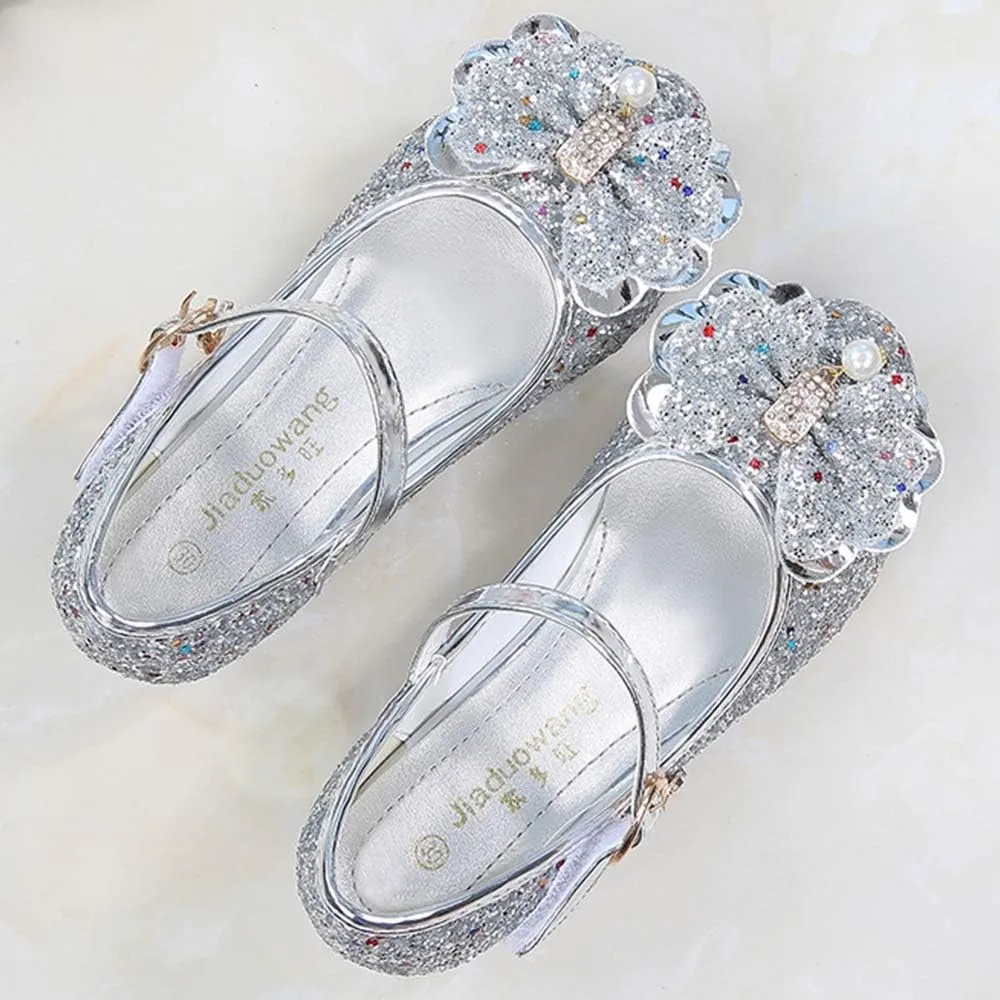 YING LAN Girls Cosplay Dress Wedding Party Shoes Glitter Sequins Low Heel Mary Jane Princess Shoes