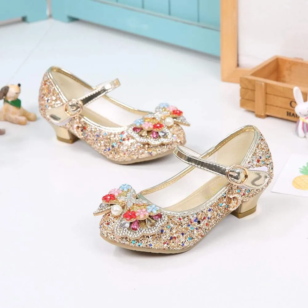 YING LAN Girls Cosplay Dress Wedding Party Shoes Glitter Sequins Low Heel Mary Jane Princess Shoes
