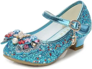 YING LAN Girls Cosplay Dress Wedding Party Shoes Glitter Sequins Low Heel Mary Jane Princess Shoes