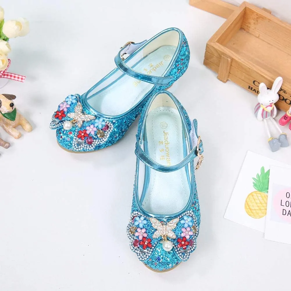 YING LAN Girls Cosplay Dress Wedding Party Shoes Glitter Sequins Low Heel Mary Jane Princess Shoes
