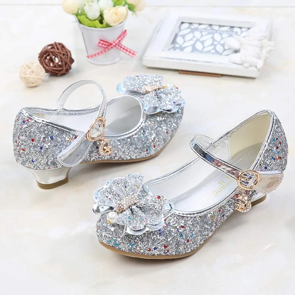YING LAN Girls Cosplay Dress Wedding Party Shoes Glitter Sequins Low Heel Mary Jane Princess Shoes