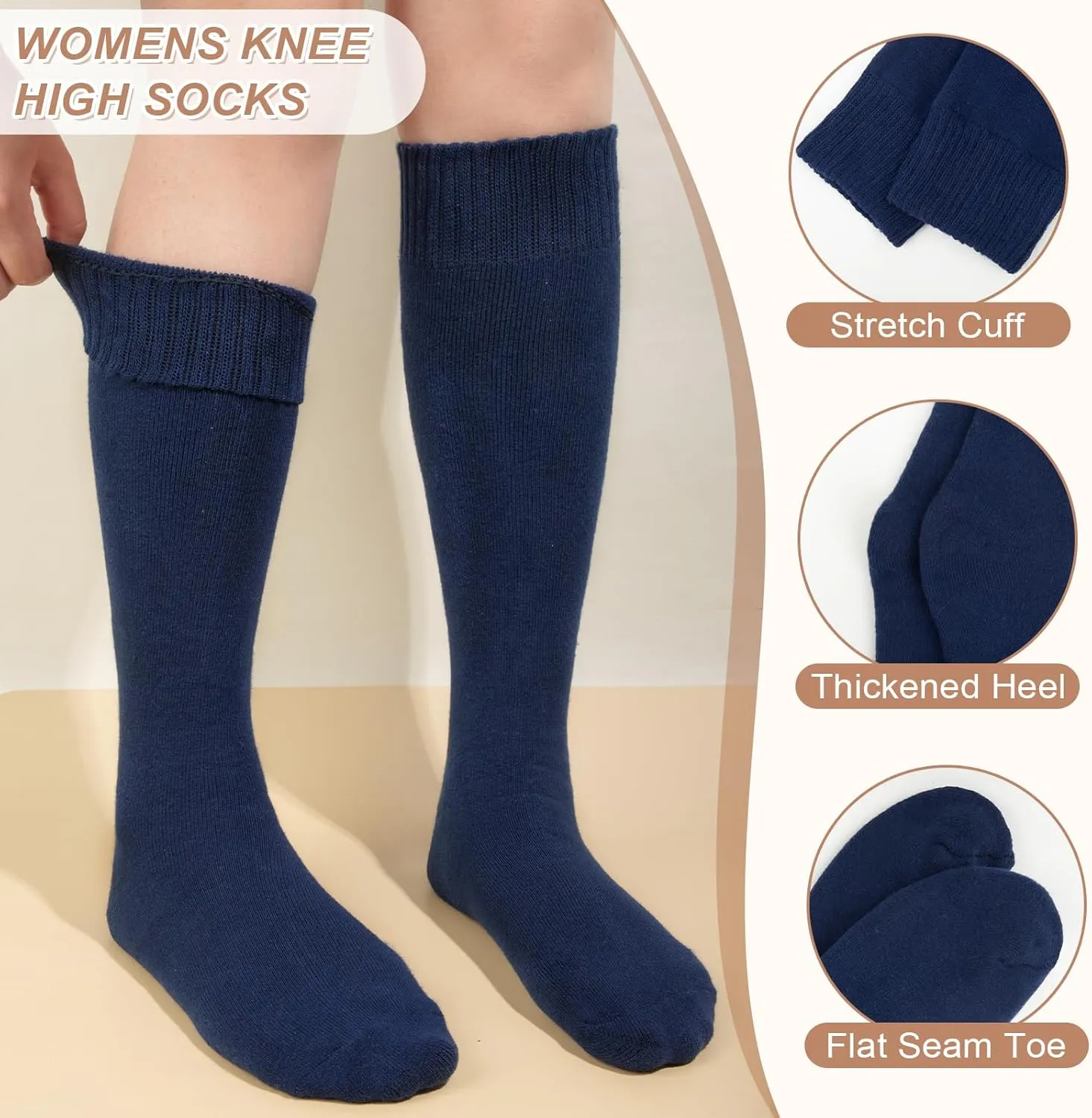 YSense Warm Knee High Socks for Women 5 Pairs, Thermal Womens Cotton Long Casual Thick Winter Gifts Socks for Hiking Skiing