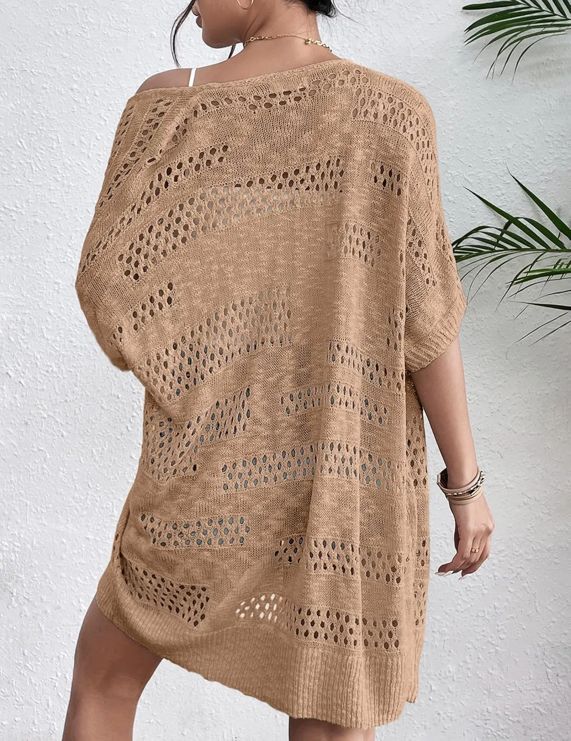 Zeagoo Lightweight Summer Crochet Cardigan for Women Short Sleeve Kimono Boho Oversized Open Front Knitted Cardigan
