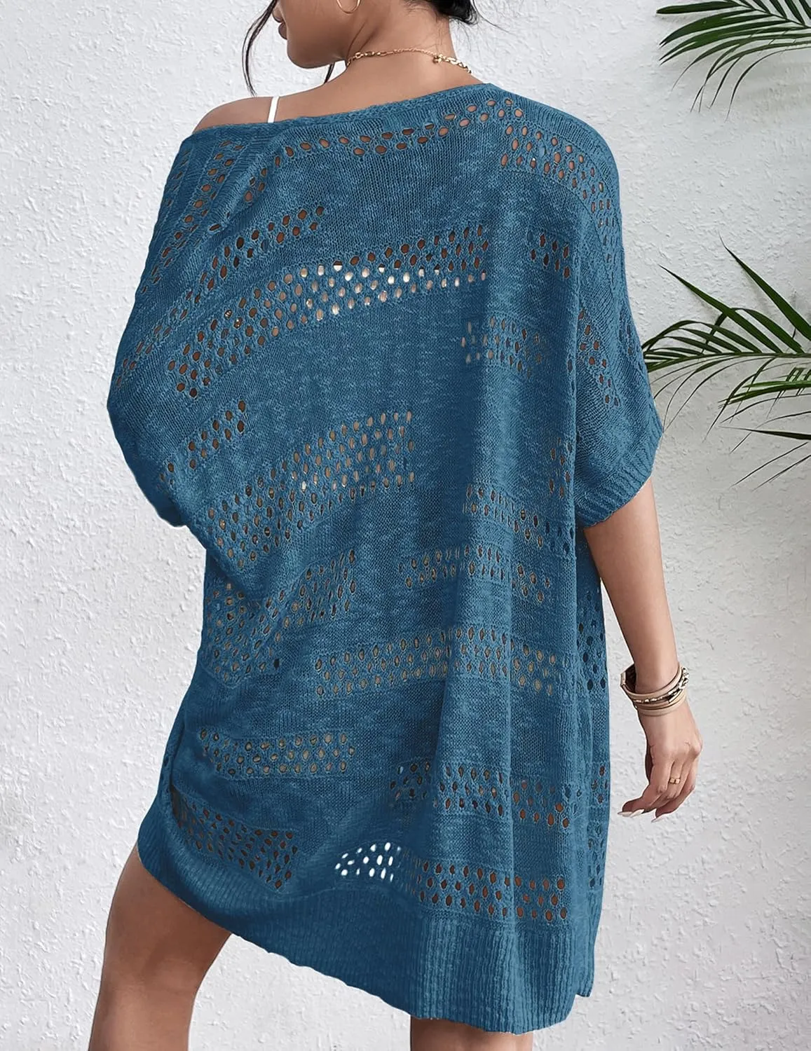 Zeagoo Lightweight Summer Crochet Cardigan for Women Short Sleeve Kimono Boho Oversized Open Front Knitted Cardigan