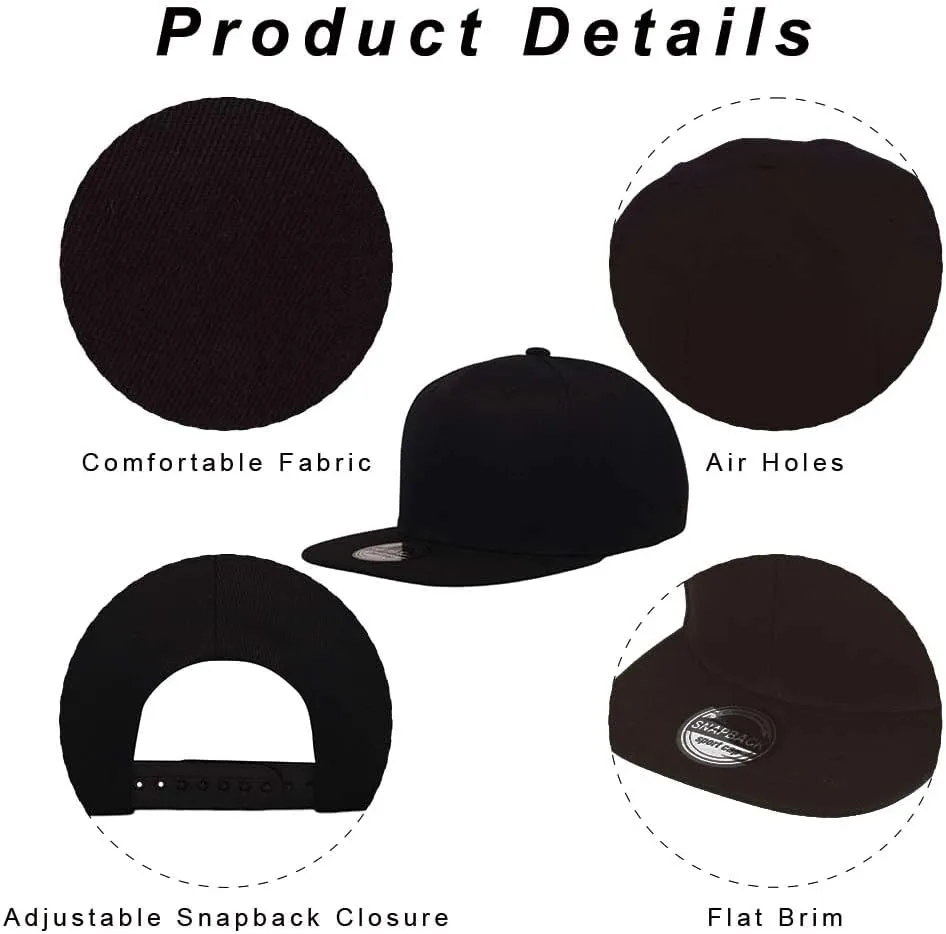 ZH Plain Flat Brim Snapback Baseball Caps Adjustable Blank Baseball Caps Wholesale 12 Pack…