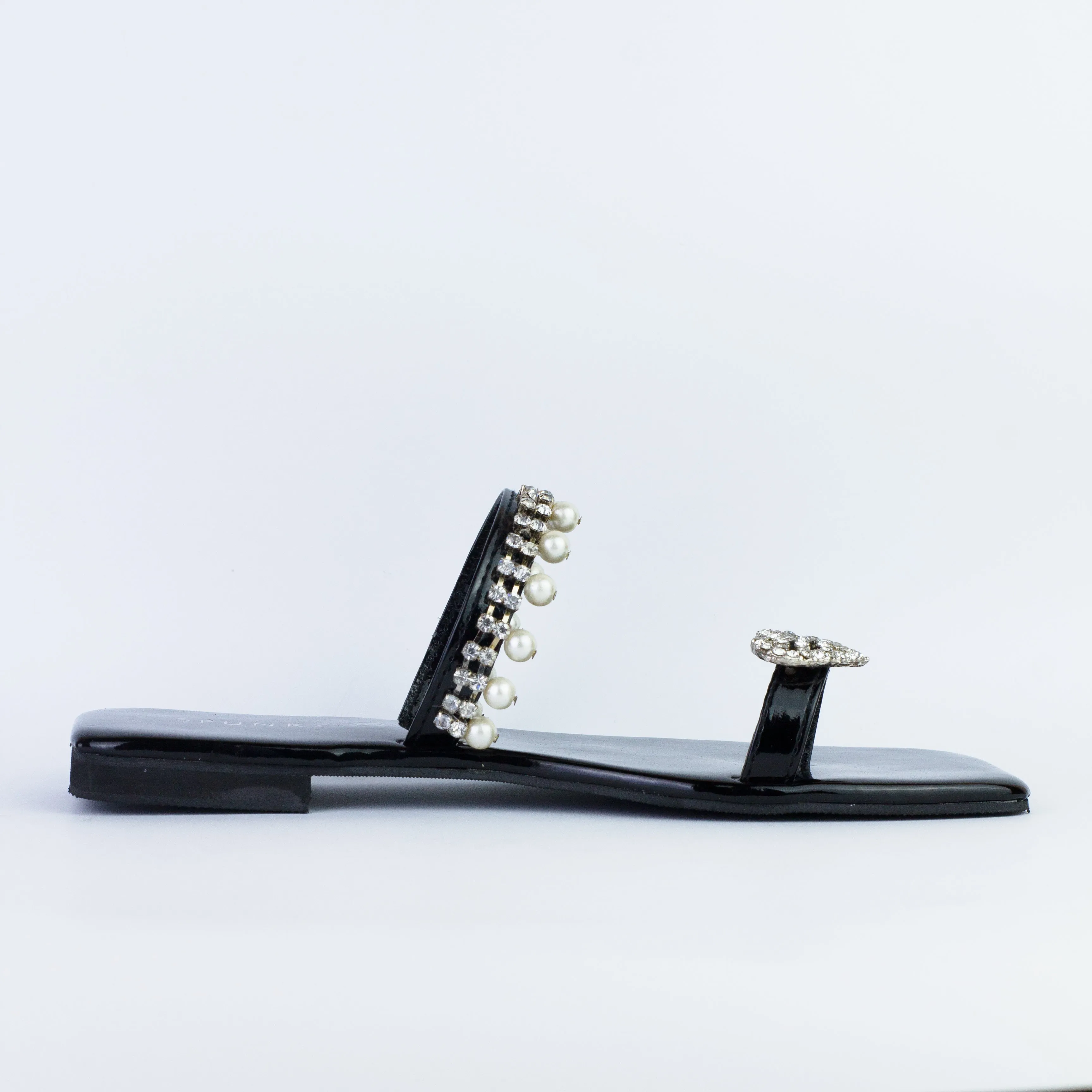 Zoe Black Square Toe Party Wear Slip-On Sandals0-11072